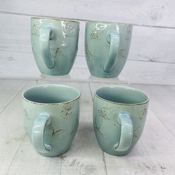 Thomson Pottery CAPE COD Embossed Seashells Stoneware 10.5oz 4"T Cups Mugs Set 4 - Picture 6 of 16